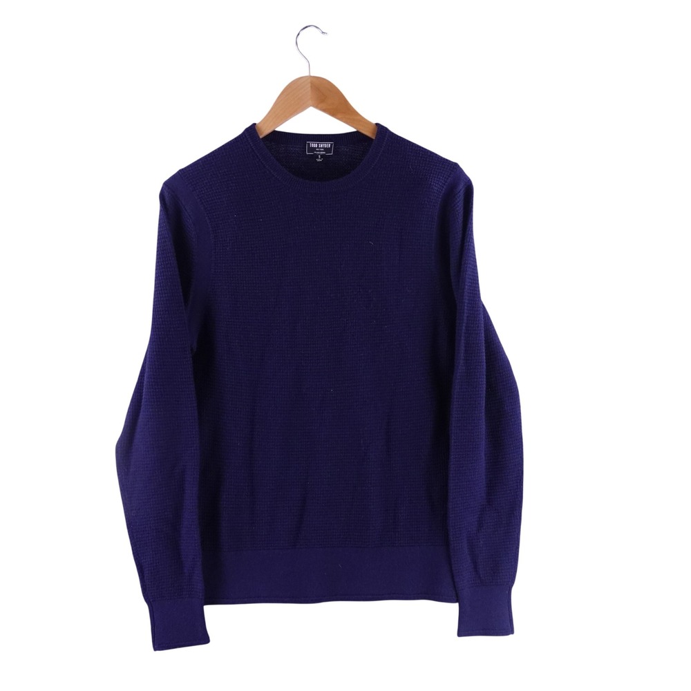 Todd Snyder Men Small Italian Merino Wool Waffle Knit Crewneck Sweater Navy Blue